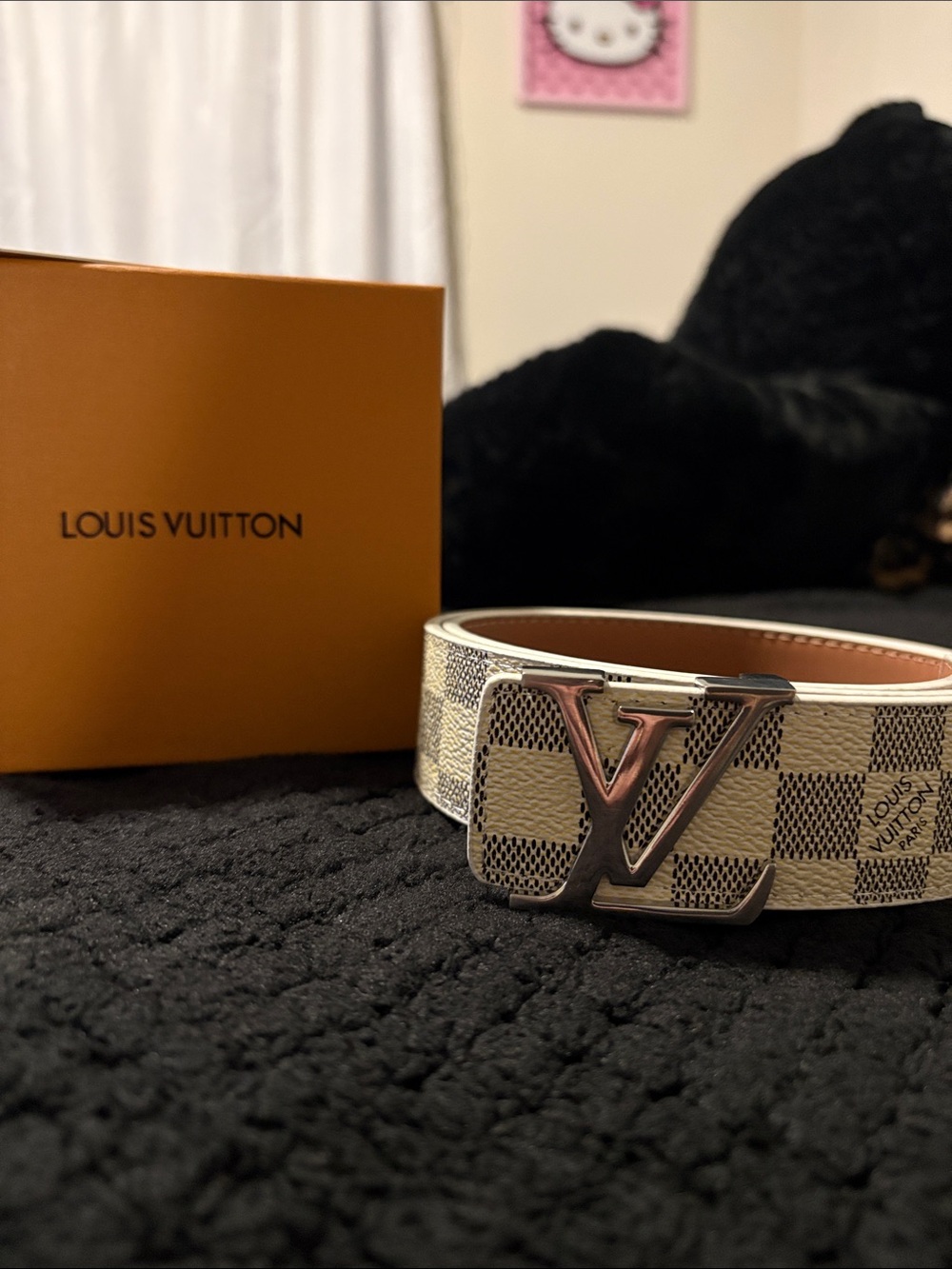 Louis Vuitton Damier Azur Belt with LV Silver Buckle - White/Tan
